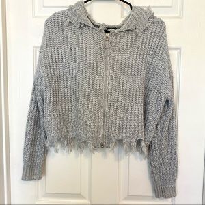 Forever 21 Cropped Distressed Sweater Jacket